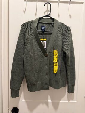GAP Olive Rib Knit V-Neck Cardigan
